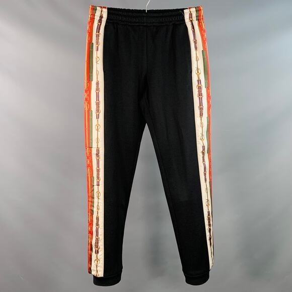 GUCCI Size XS Black Red Polyester Cotton Joggers Casual Pants - Picture 1 of 6